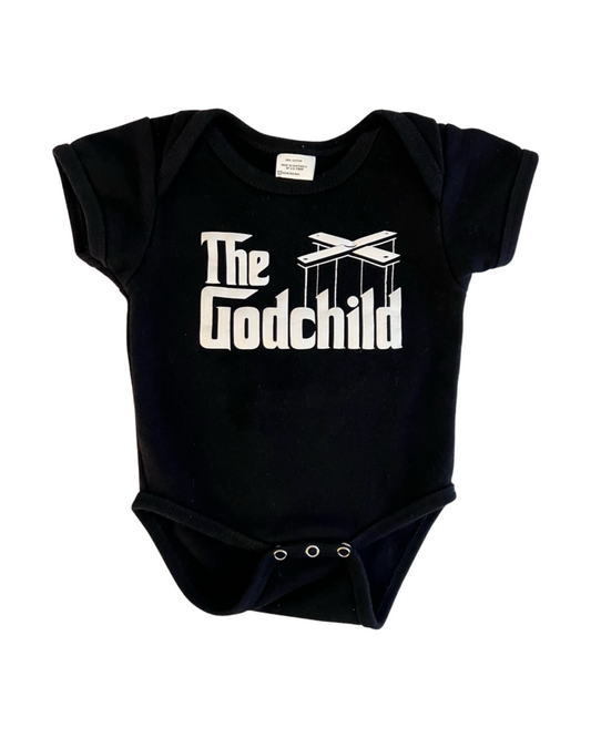 6M-12M Baby Boy / Girl The GodChild Black Onesie