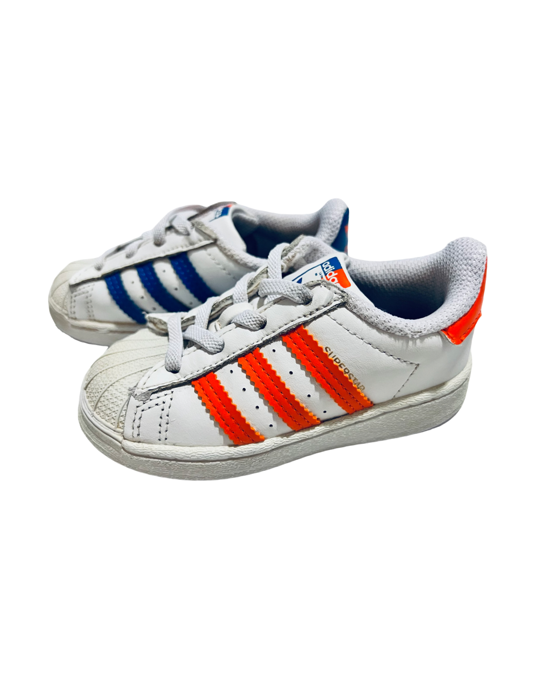 7C Toddler Boy / Girl Orange and Blue Adidas Ortholite Shell Toe Shoes