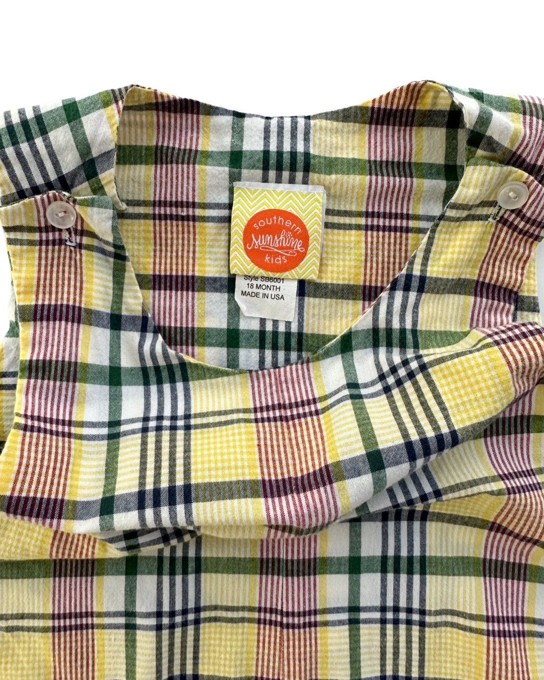 18M Baby Boy Southern Sunshine Yellow / Navy / Red Plaid Romper
