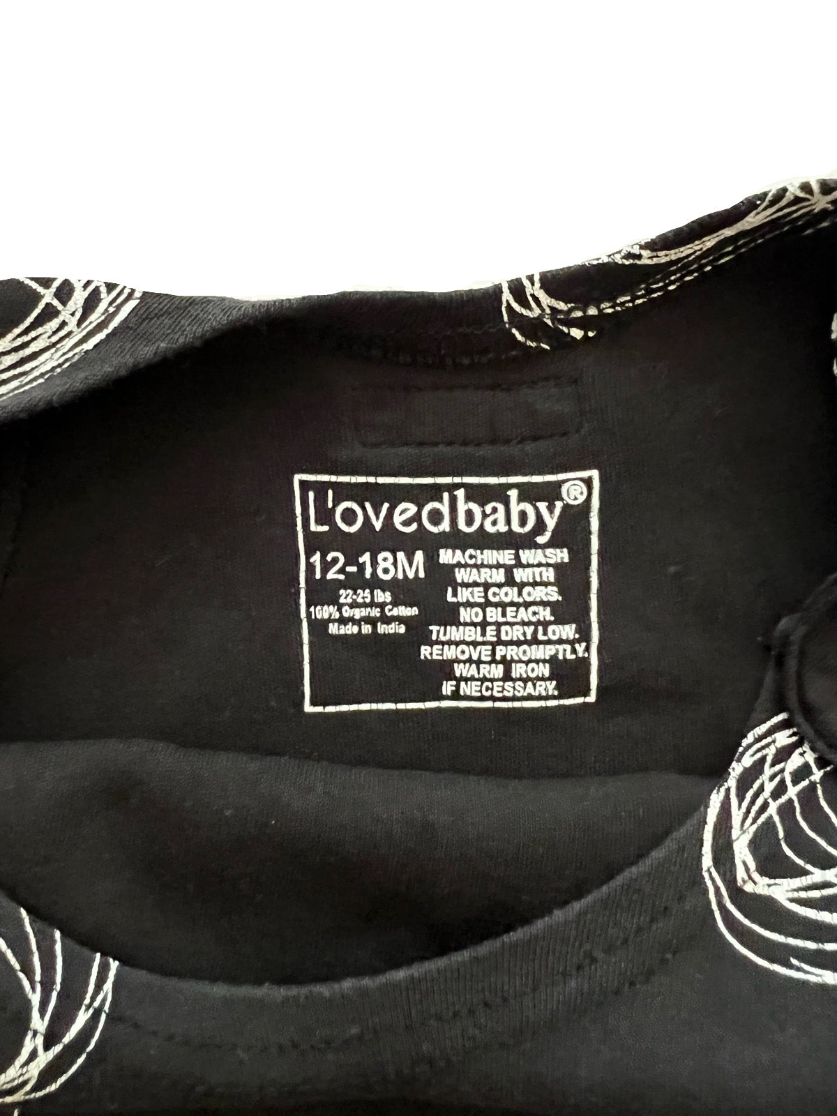 12M-18M Baby Boy Organic L’ovedbaby Black Romper
