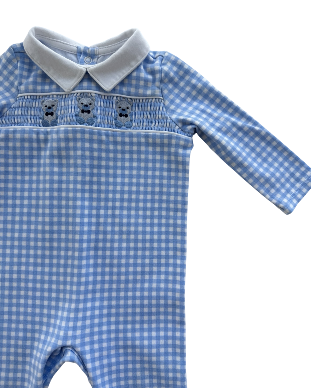 9M Baby Boy Crown & Ivy Blue Gingham Smocked Romper