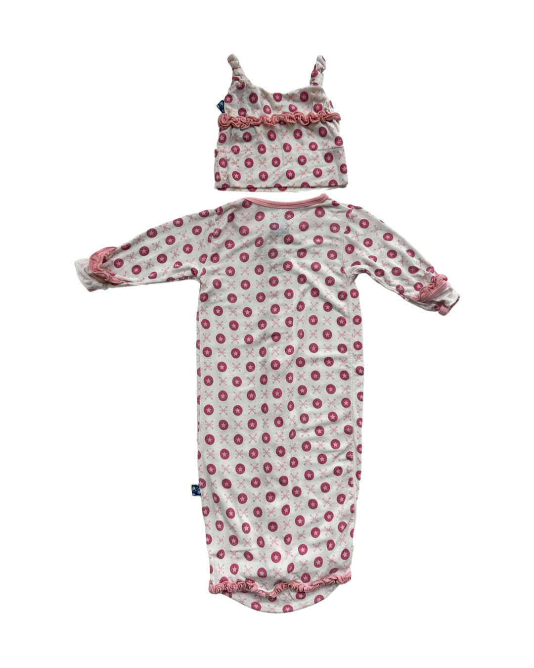 0-3M Baby Girl Kickee Pants Bamboo Nightgown PJs and Matching Hat