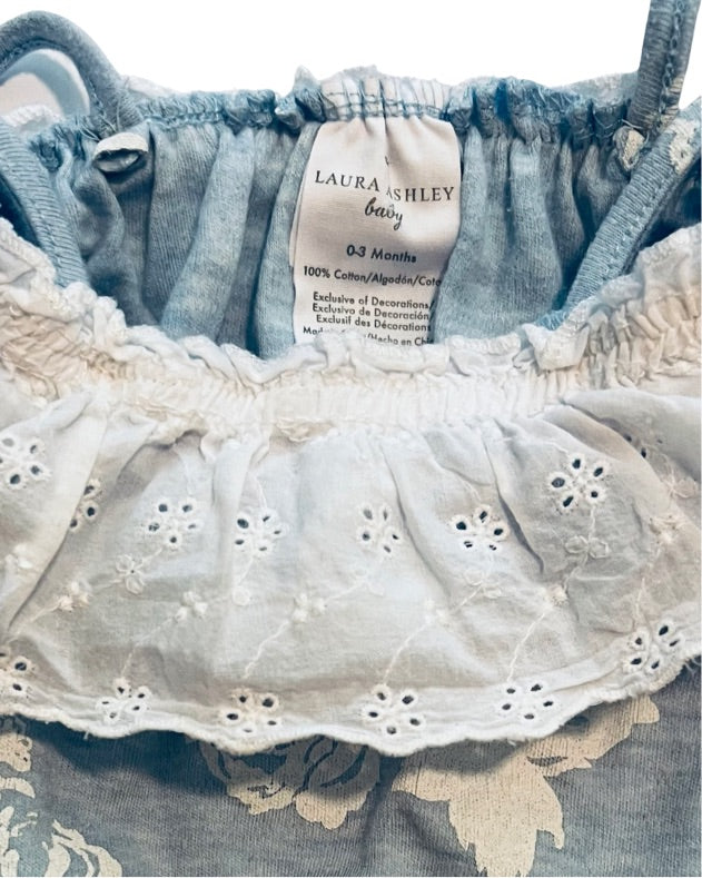 0-3M Baby Girl Laura Ashley Baby Blue Floral Rose Bubble Romper