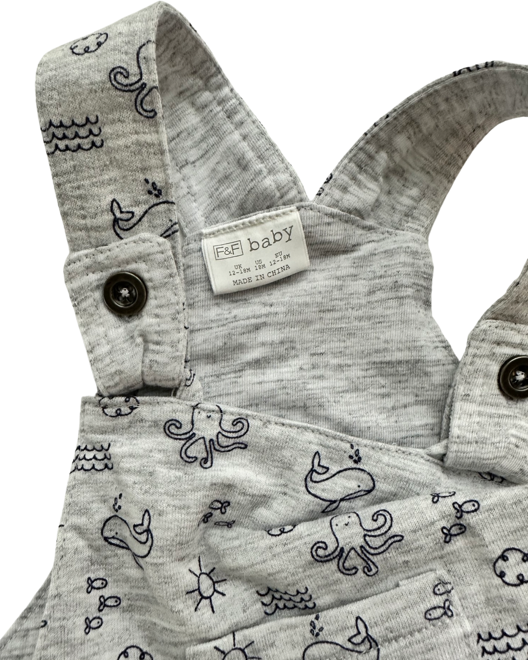 18M Baby Boy F&F Baby Gray Sea Life Romper