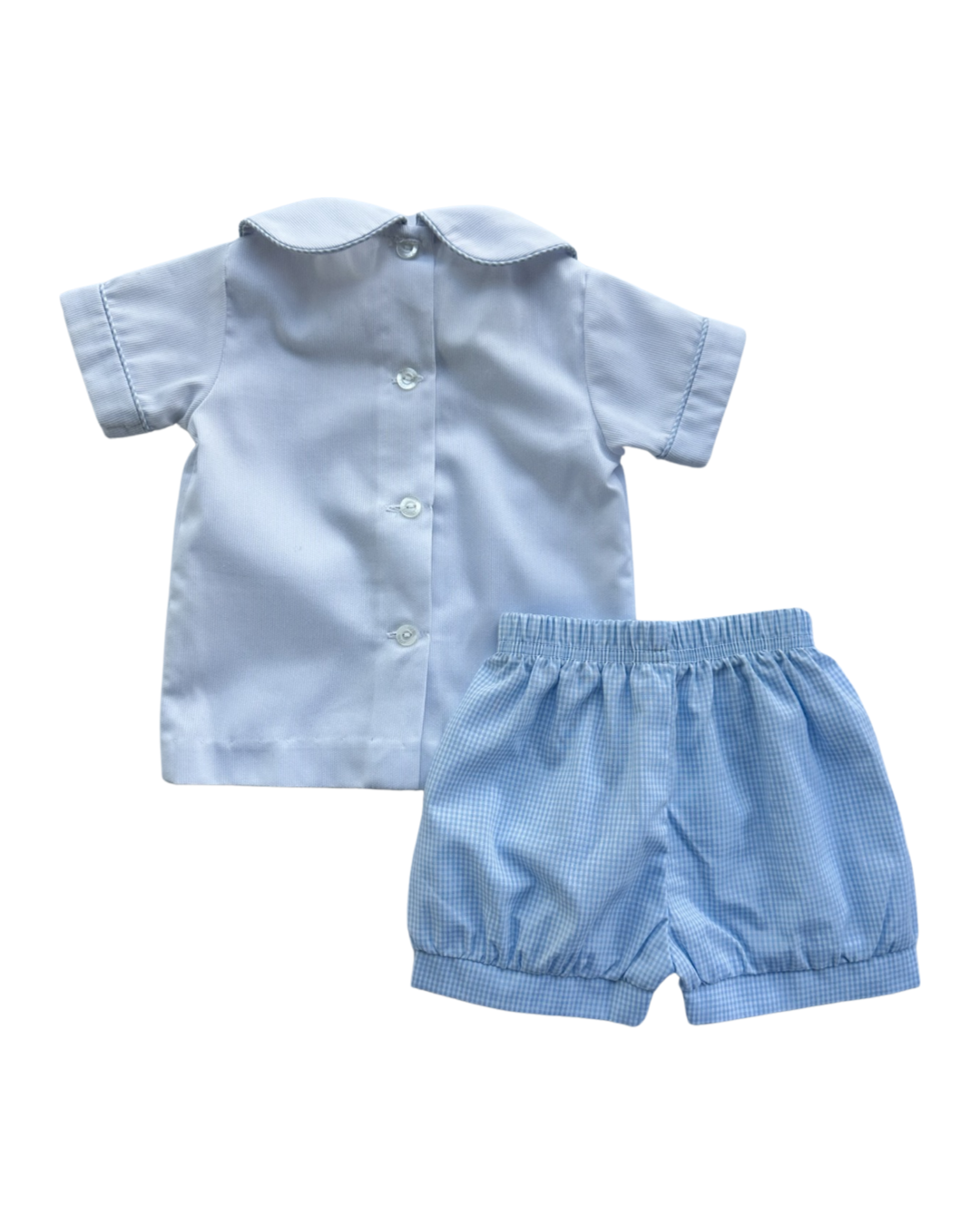 6M Baby Boy Zucchini Embroidered Bunny Easter Outfit Top & Light Blue Gingham Shorts