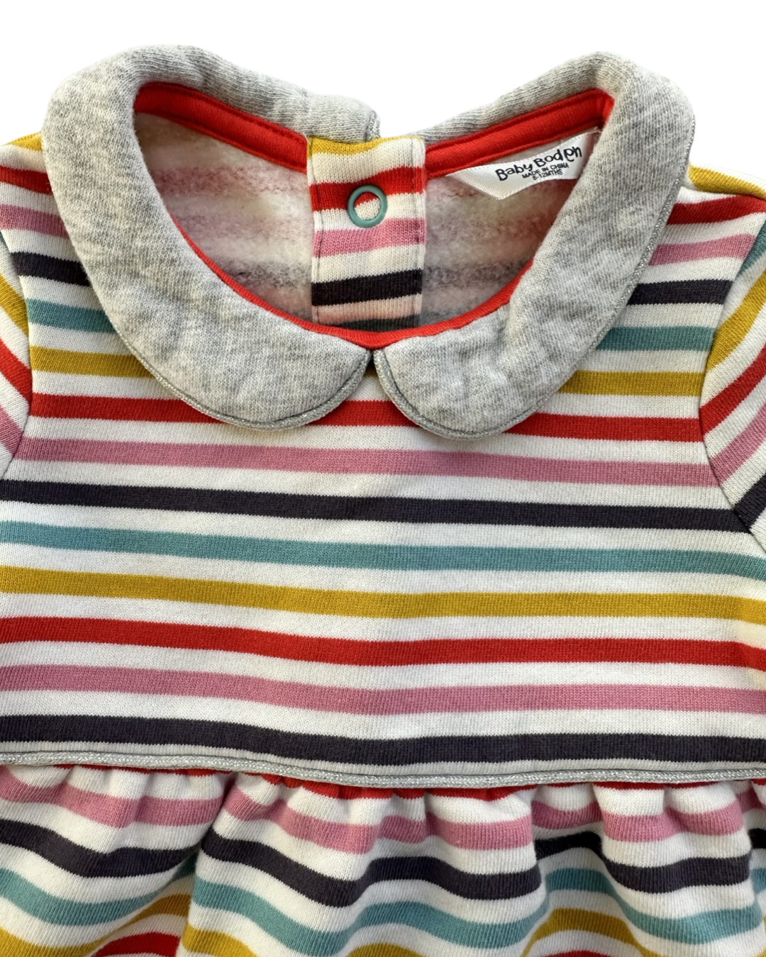 6-12M Baby Girl Baby Boden Colorful Striped Fleece Lined along Sleeve Dress