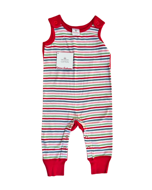 6-12M Baby Girl Hanna Andersson Red & Pink Striped Romper