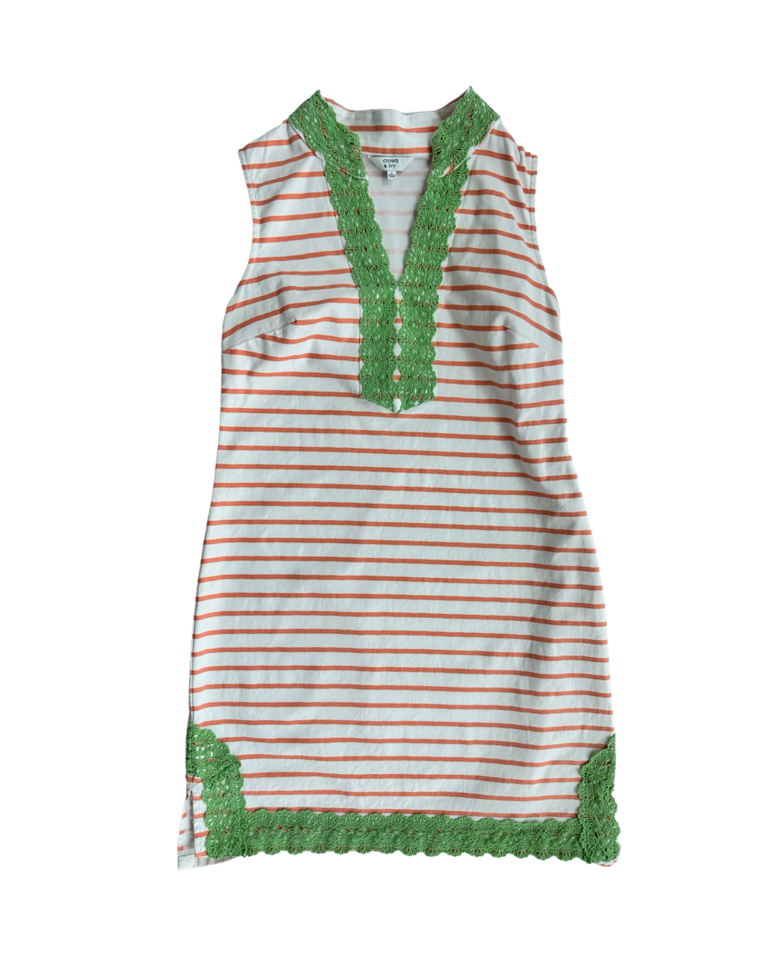 Women’s Size 2 Crown & Ivy Coral Stripped Dress w/ Green Trim