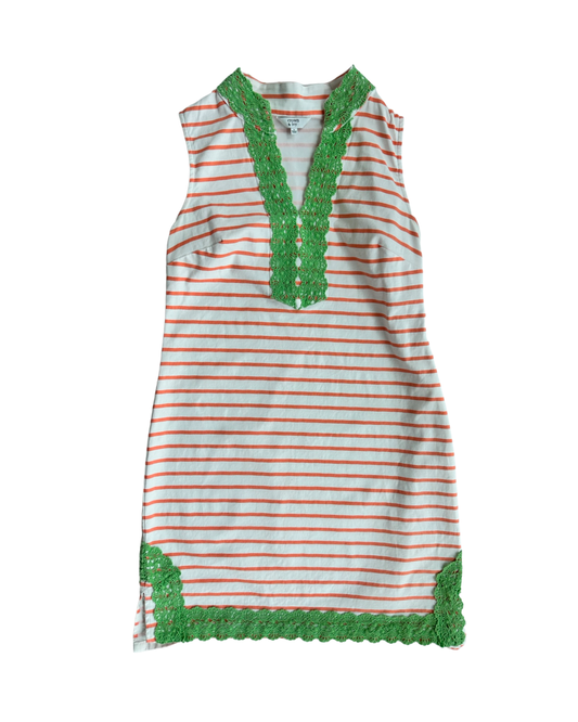 Women’s Size 2 Crown & Ivy Coral Stripped Dress w/ Green Trim