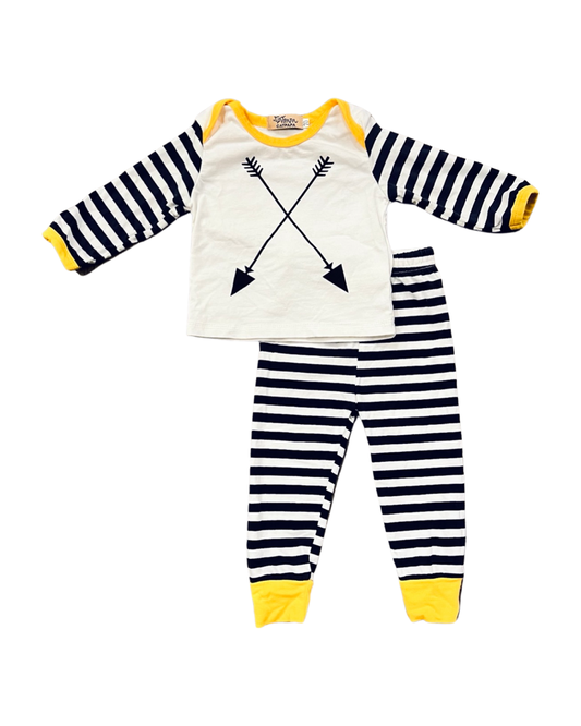 0-3M Baby Boy Boutique Black & White Striped Arrow Set