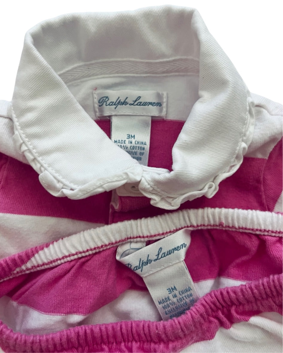 3M Baby Girl Pink Stripes Ralph Lauren Polo Dress + Bloomers