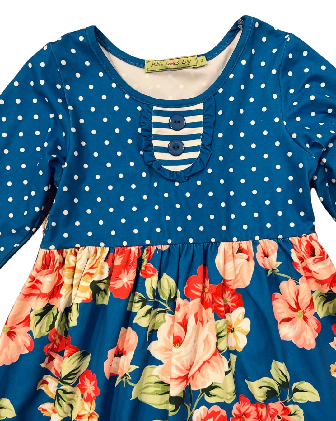 Girls size 8Y Millie Loves Lily Blue Polka Dot Floral Dress
