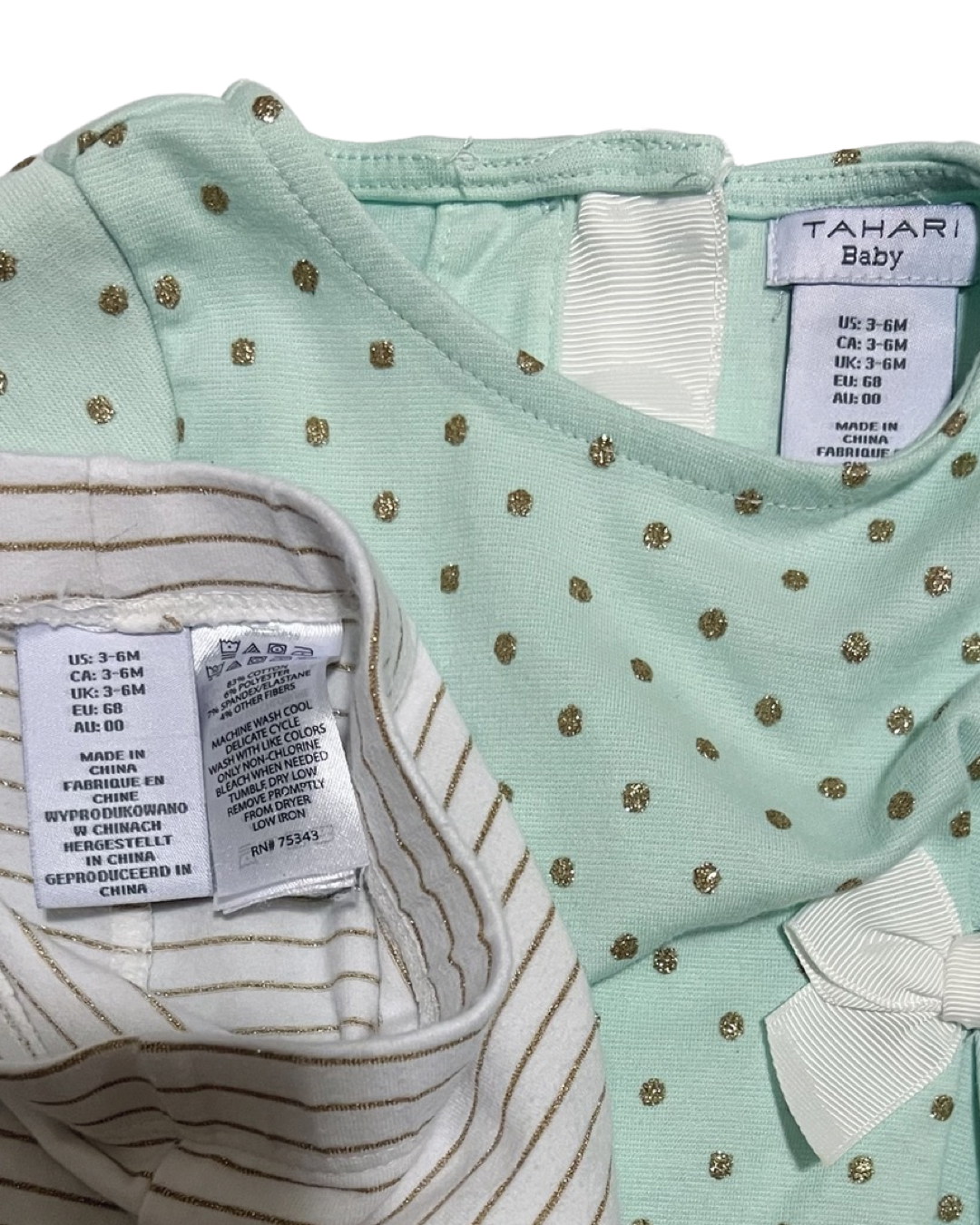 3-6M Baby Girl 2PC Tahari Baby Mint Green Top & Legging Set
