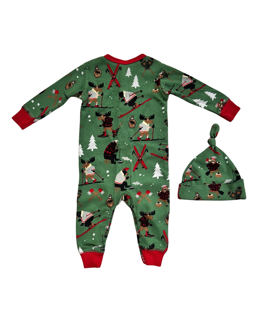 3-6M Baby Boy Little Blue House Winter Moose Sleeper w/ Knotted Beanie