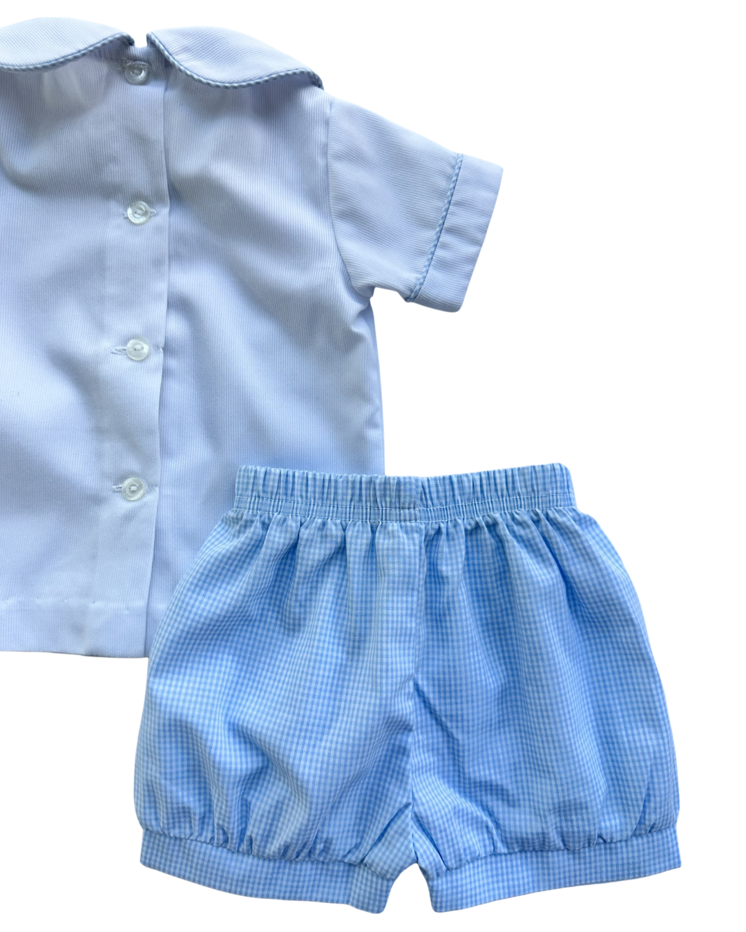 6M Baby Boy Zucchini Embroidered Bunny Easter Outfit Top & Light Blue Gingham Shorts