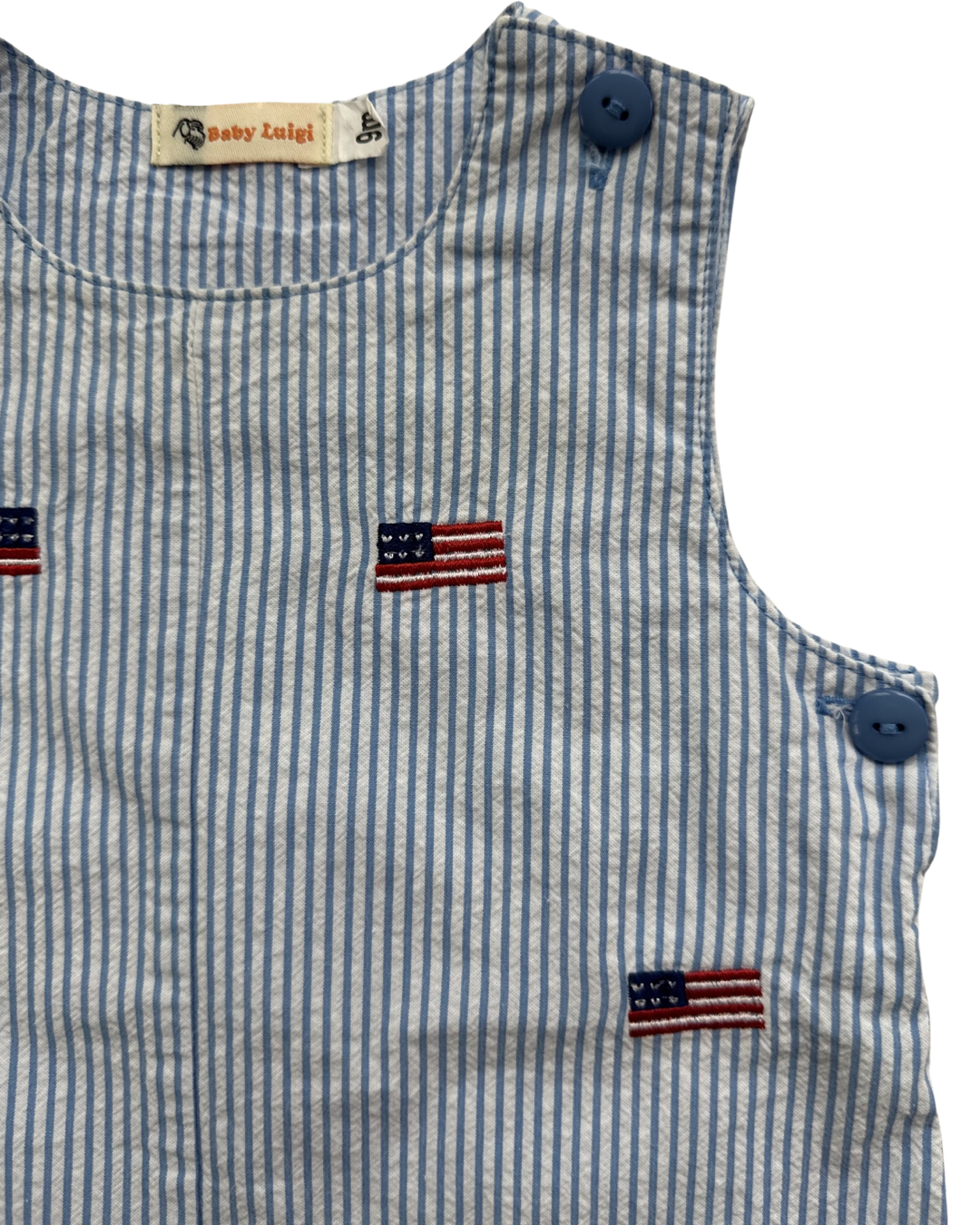 9M Baby Boy Baby Luigi Boutique Blue Seersucker American Flag Embroidered Romper