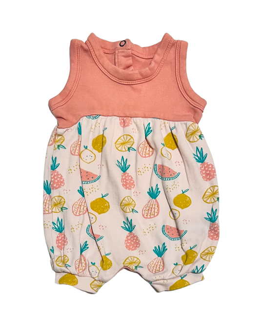 0-3M Baby Girl Finn & Emma Peachy Pink Colored Fruit Watermelon Bubble Romper