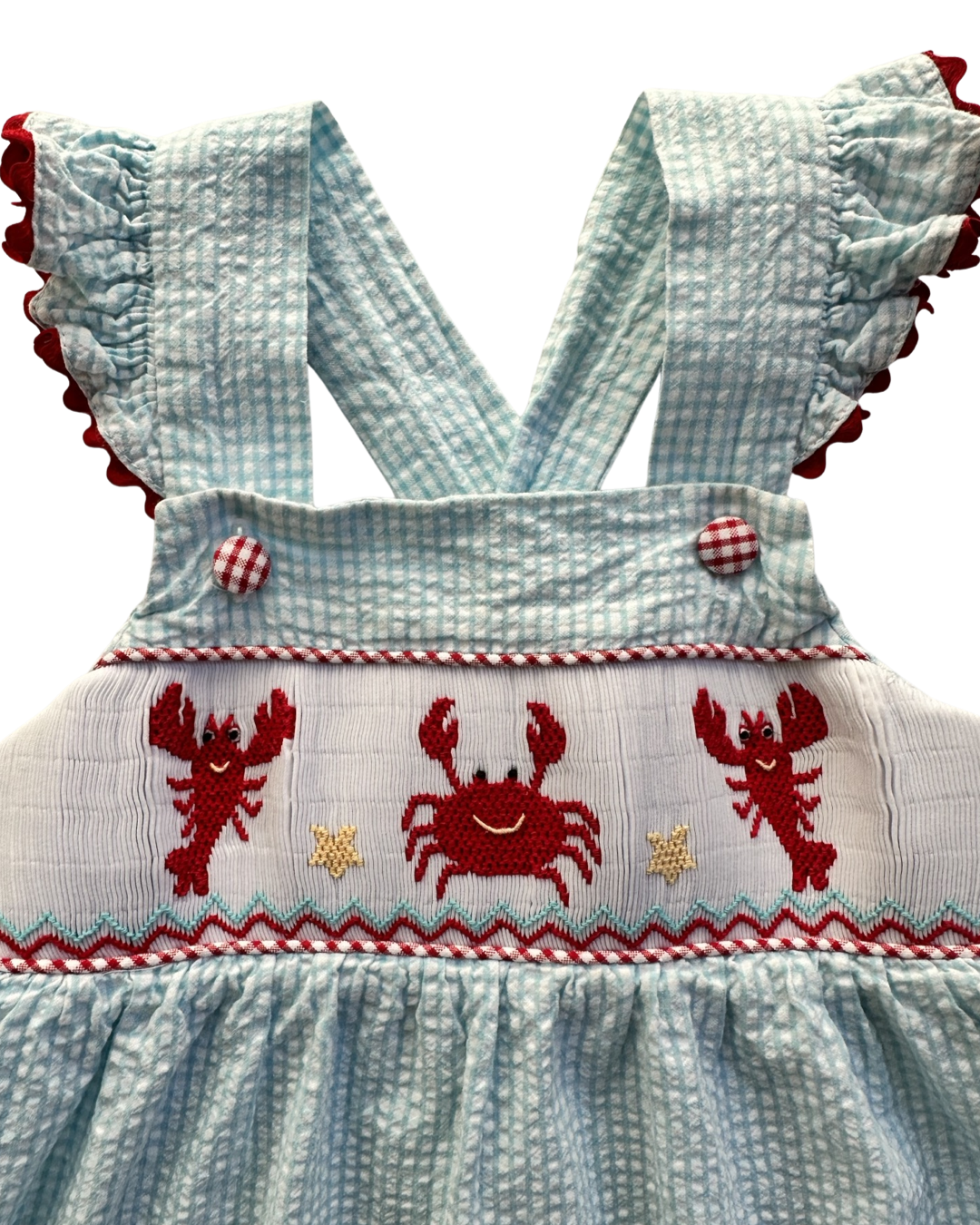 18M Baby Girl StellyBelly Blue Seersucker Smocked Crab & Lobster Dress