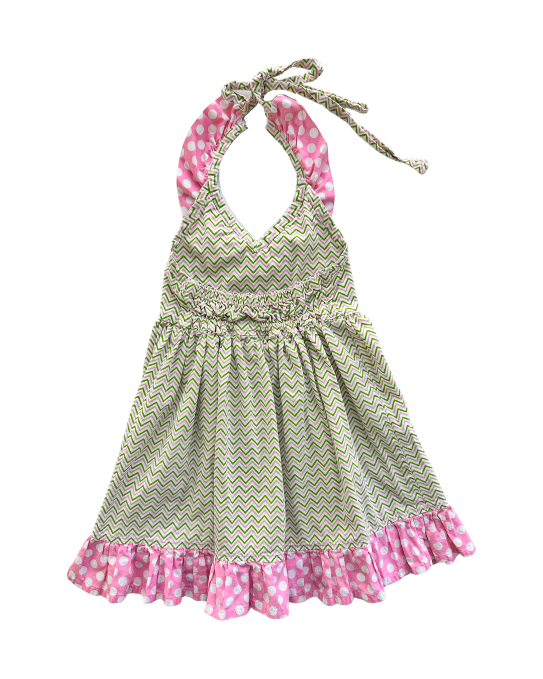 3T Toddler / 4T Toddler Girl Pink & Green Chevron Halter Top Dress