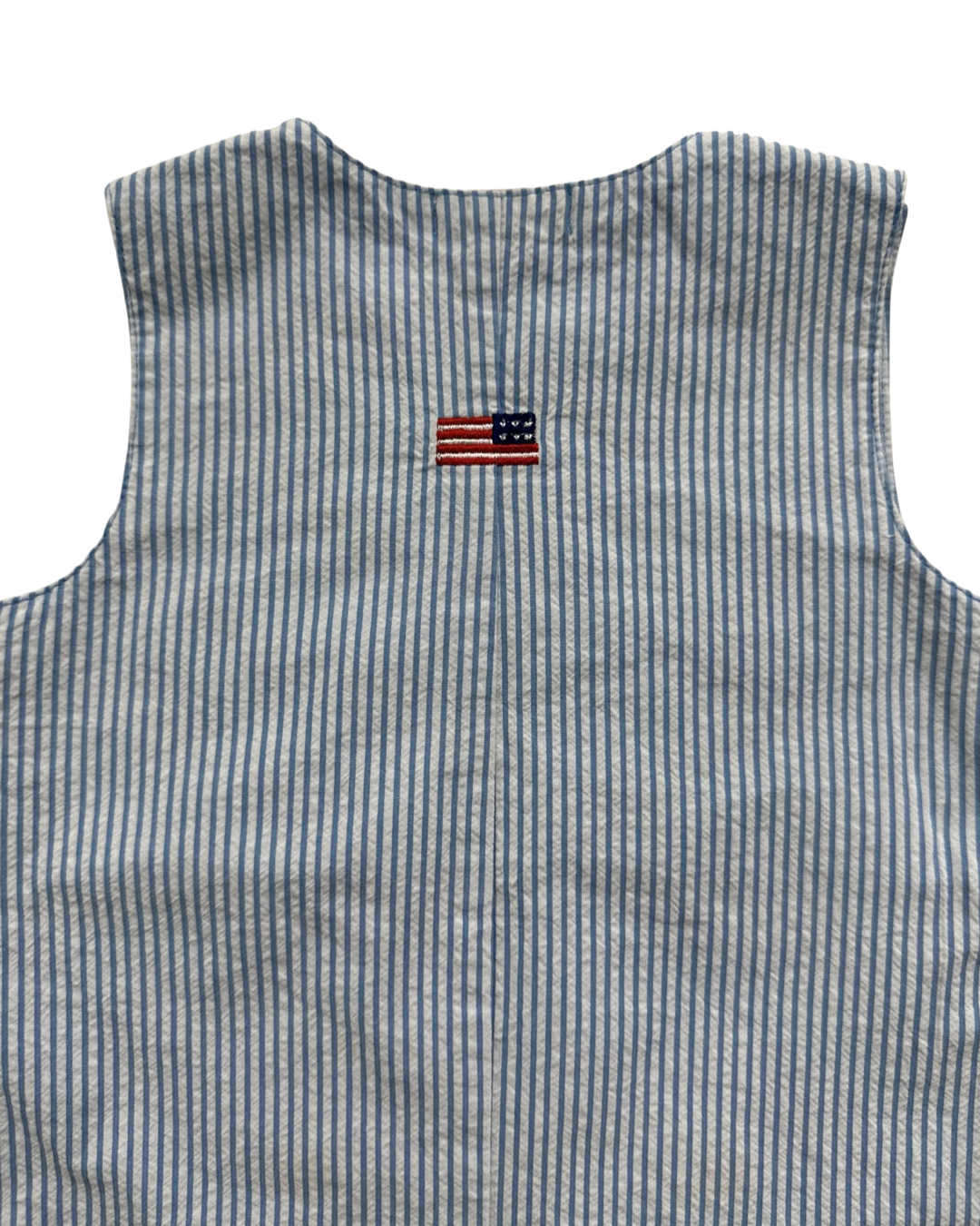 9M Baby Boy Baby Luigi Boutique Blue Seersucker American Flag Embroidered Romper