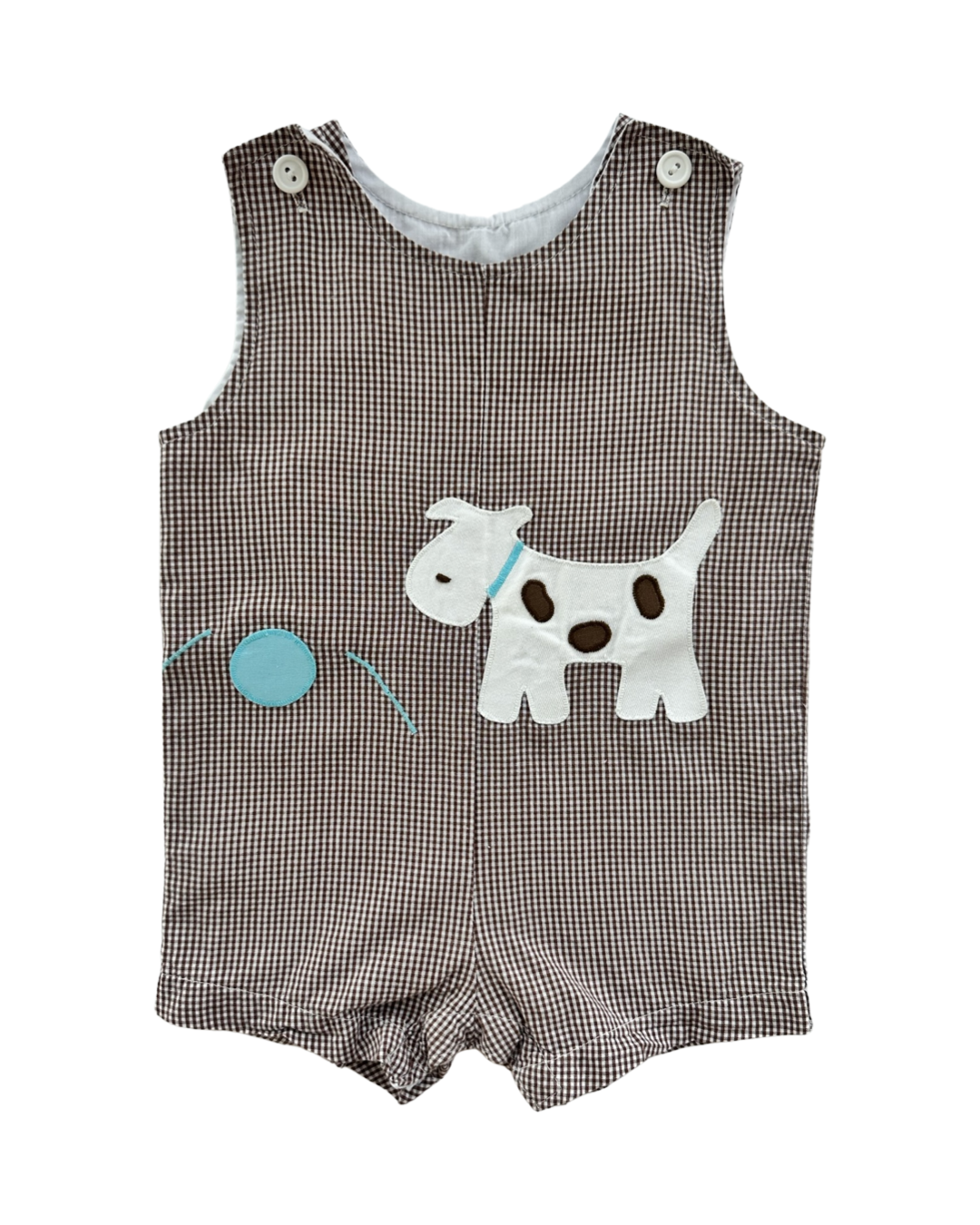 12M-18M Baby Boy Brown Gingham Funtasia Too! Dog Romper