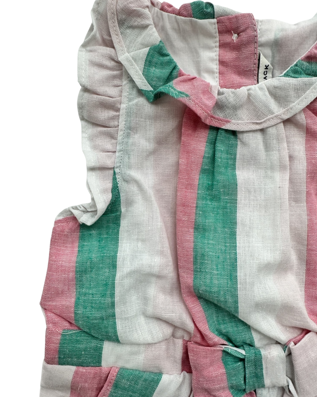 12M-18M Baby Girl Janie & Jack Pink and Green Striped Linen Romper