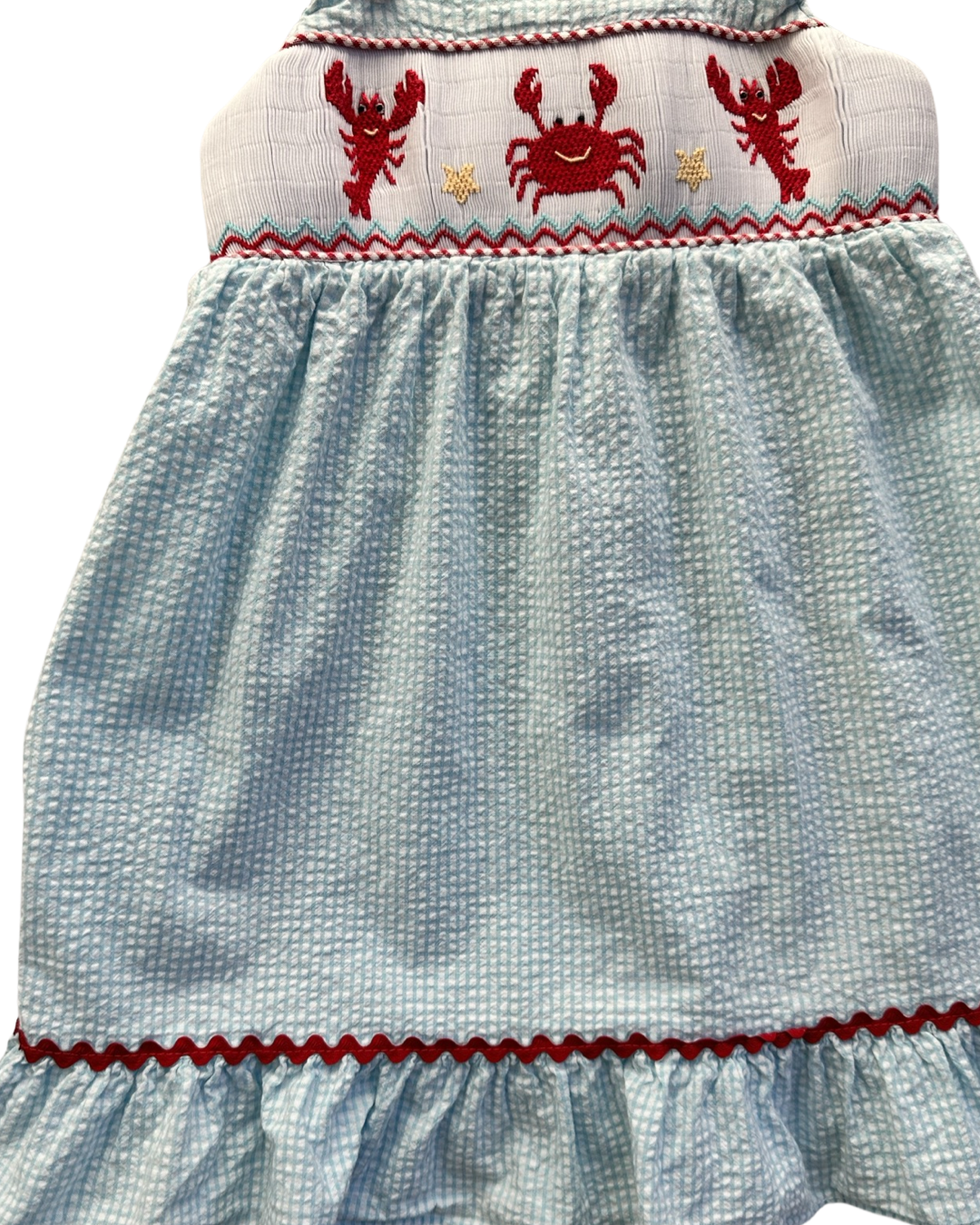 18M Baby Girl StellyBelly Blue Seersucker Smocked Crab & Lobster Dress