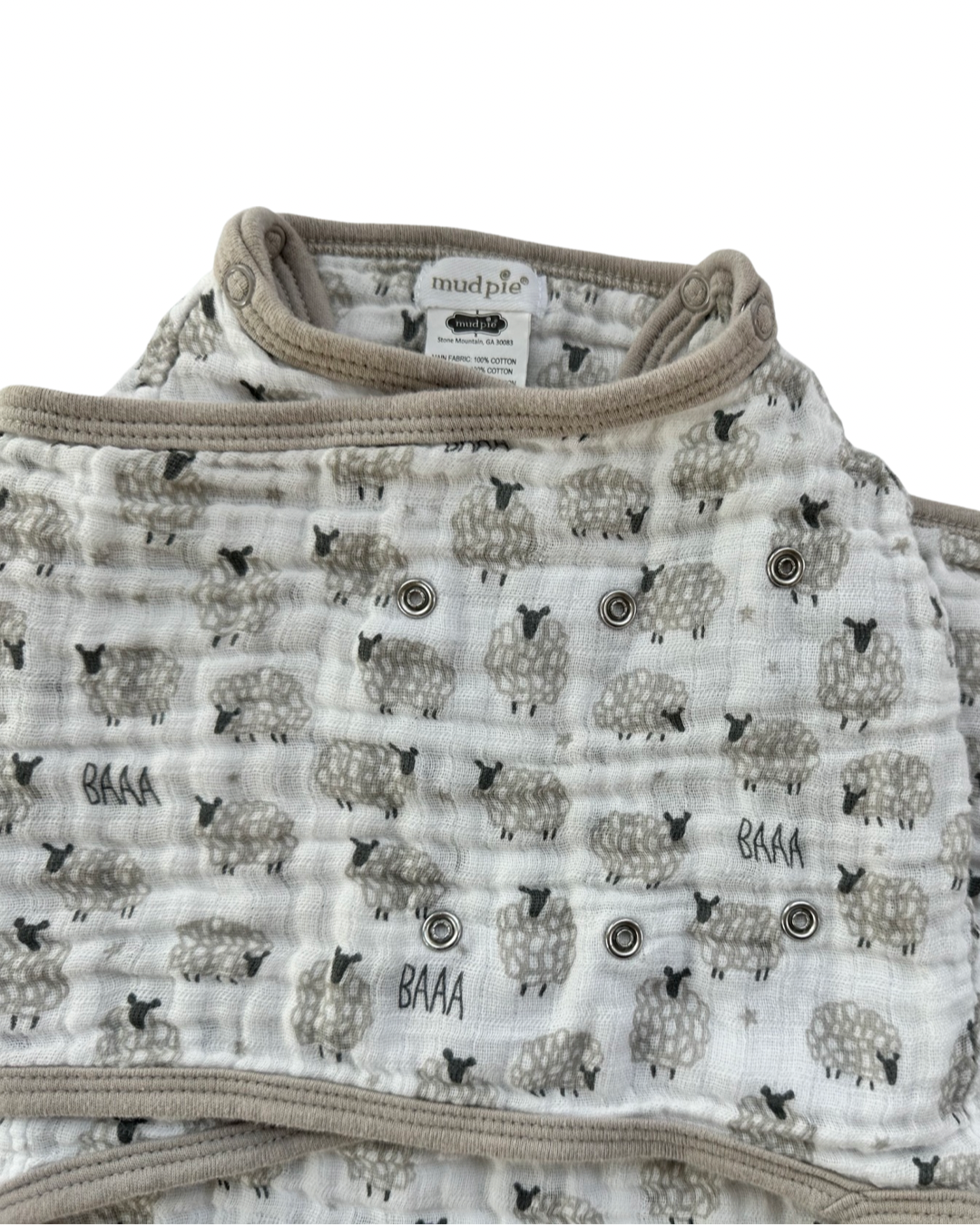 0-3M Baby Boy / Girl Mud Pie Gray Muslin Sheep Swaddle