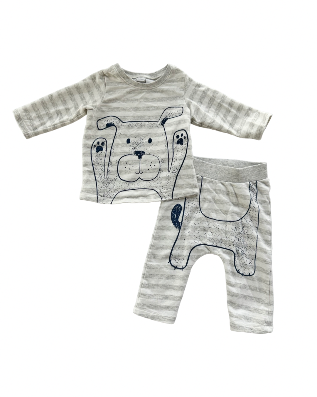 3-6M Baby Boy First Impressions Gray Striped Dog Outfit / PJs