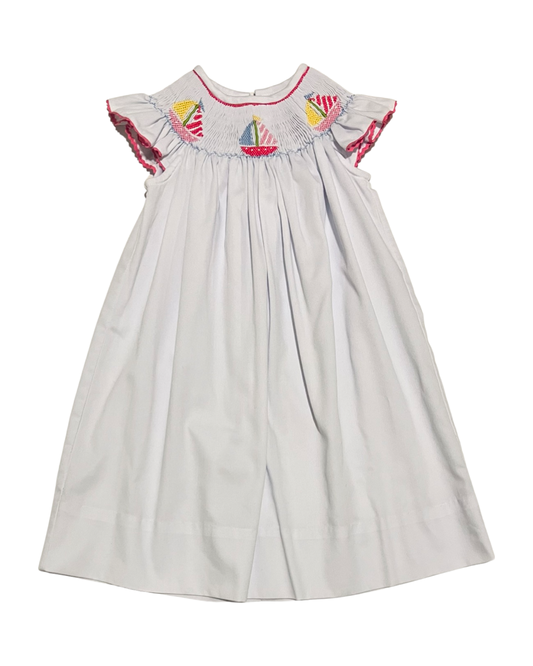 24M Baby Girl White Anavini Smocked Sailboat Dress
