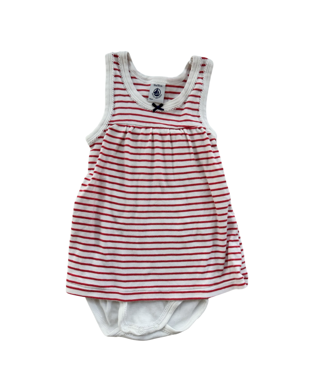 18M Baby Girl Petit Bateau Red Striped Onesie Dress