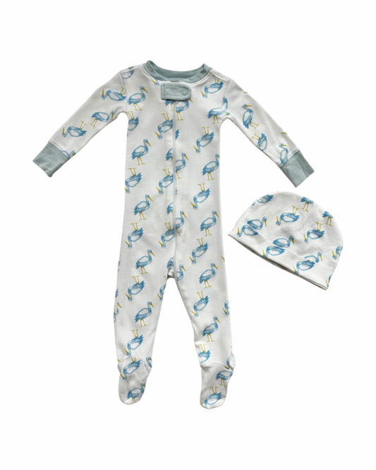 3-6M Baby Boy TBBC Beaufort Bonnet Company Blue Herron Sleeper PJs