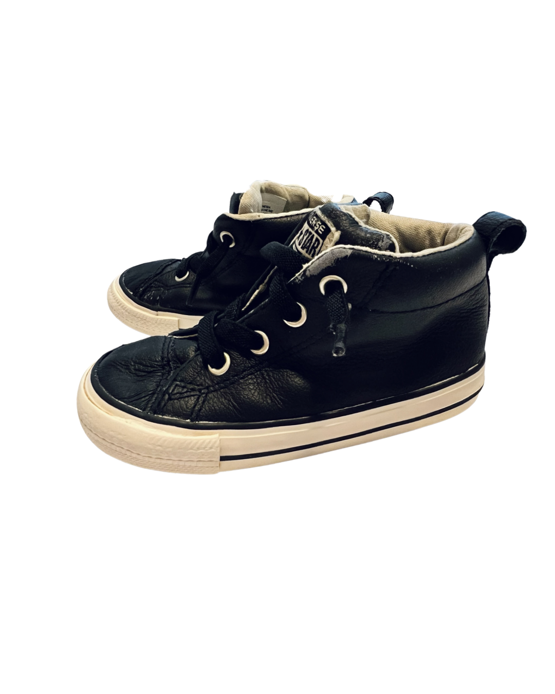 7C Toddler Boy Black Leather All Star Converse Chucks