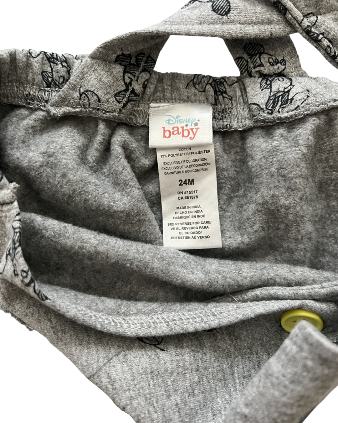 24M Baby Boy DISNEY Baby Gray Mickey Mouse Romper