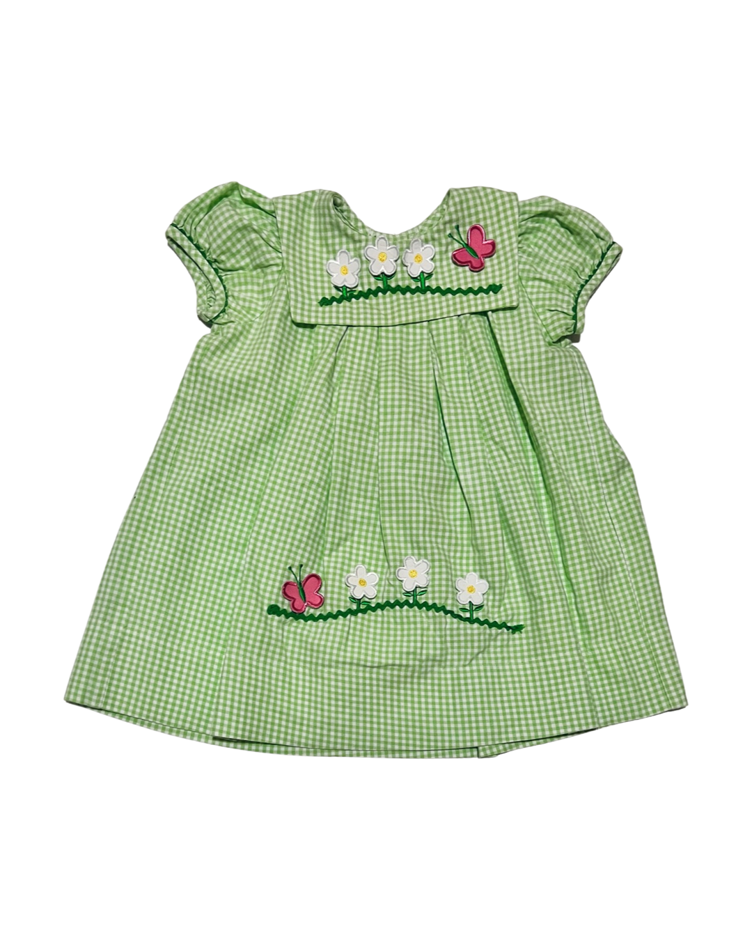 24M Baby Girl Green Gingham Peaches & Cream 2Pc Set Dress w/ Matching Bubble Bloomers