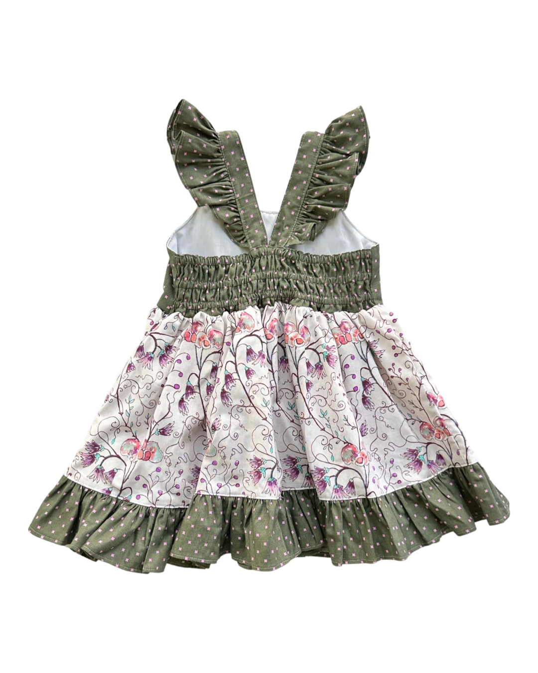 12M-18M Baby Girl Cheeky Plum Boutique Floral Dress Green / Pink / White