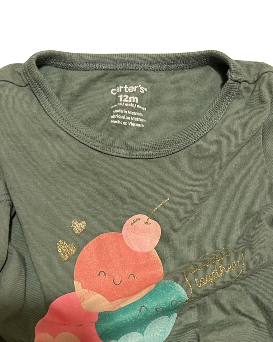 12M Baby Girl Carters Green Ice Cream Top