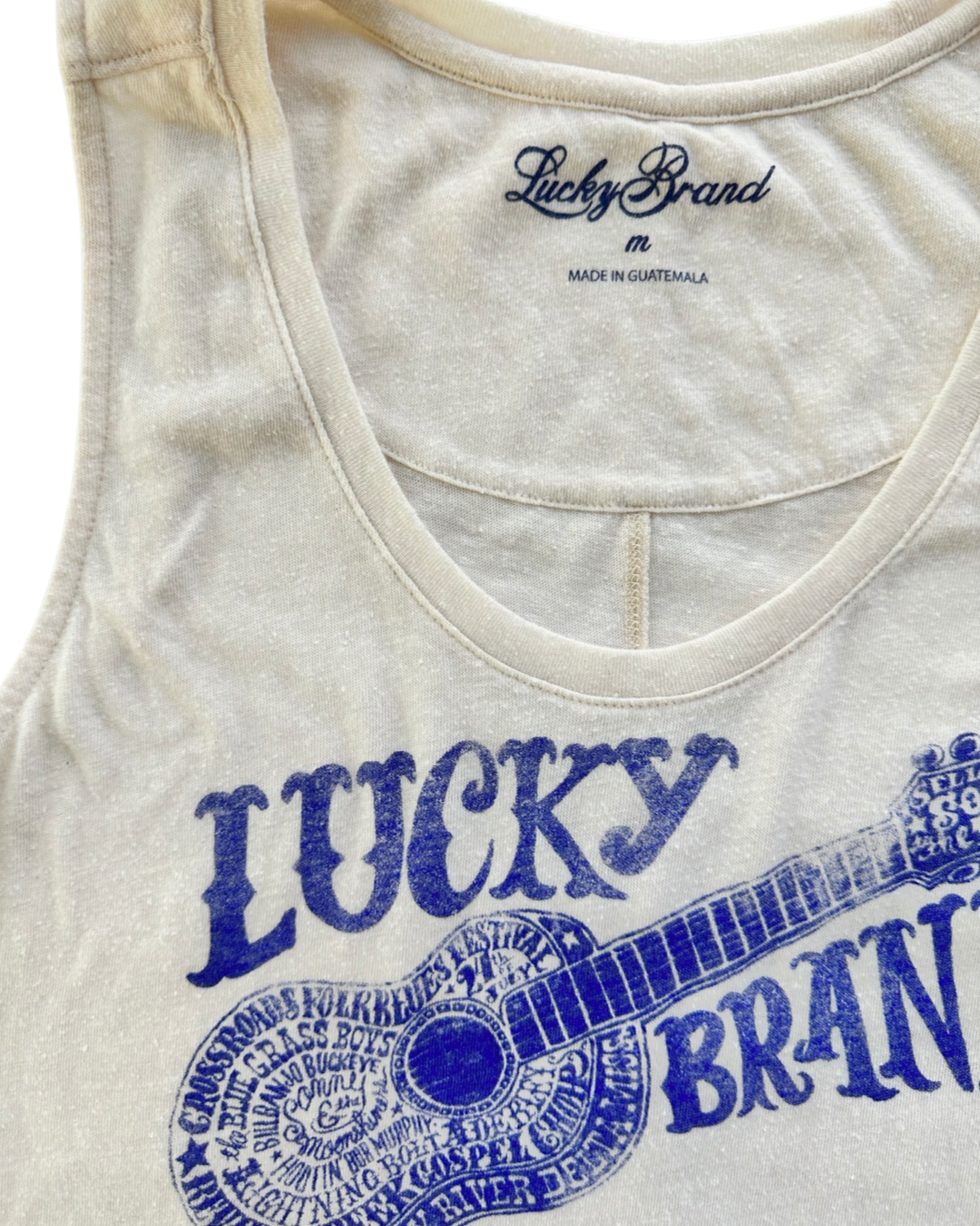 Women’s Medium Lucky Brand Blue Grass Guitar Tank Top