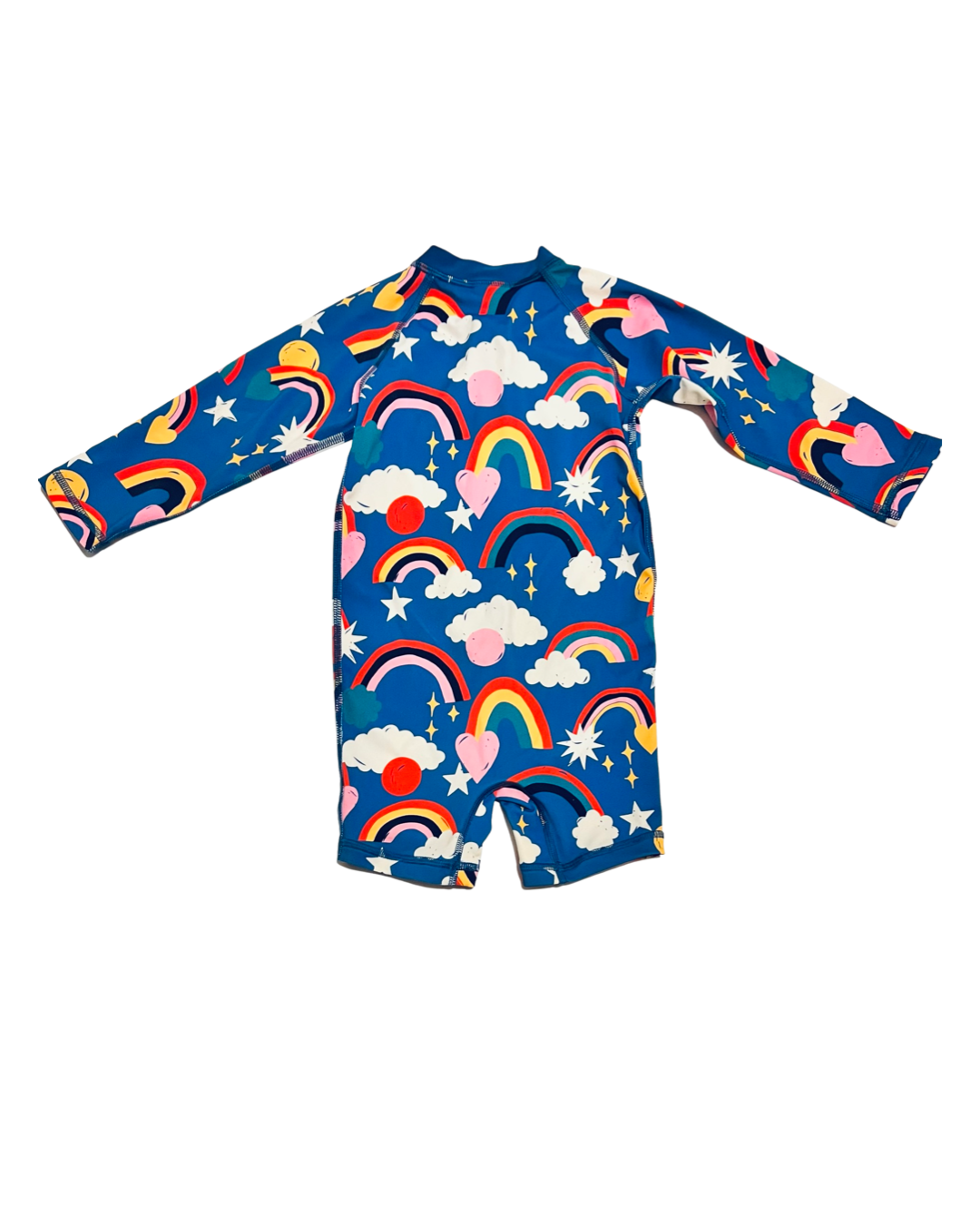 2T Toddler Girl Hanna Andersson Blue Rainbow Rashguard Swim Suit