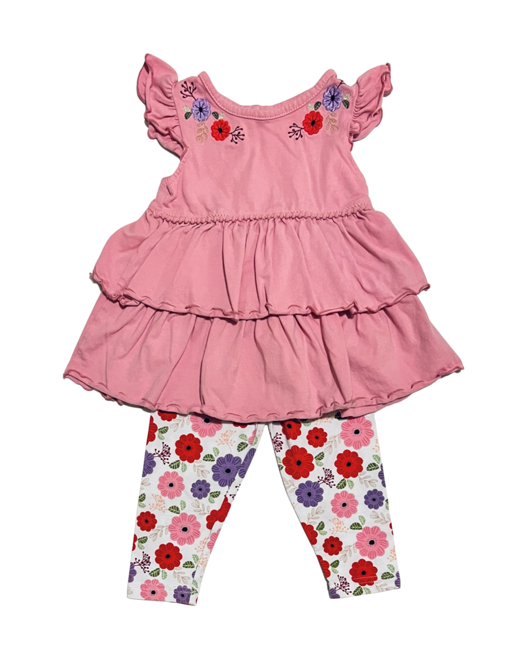 12M Baby Girl GoodLad 2 Pc Pink Floral Top & Leggings Outfit