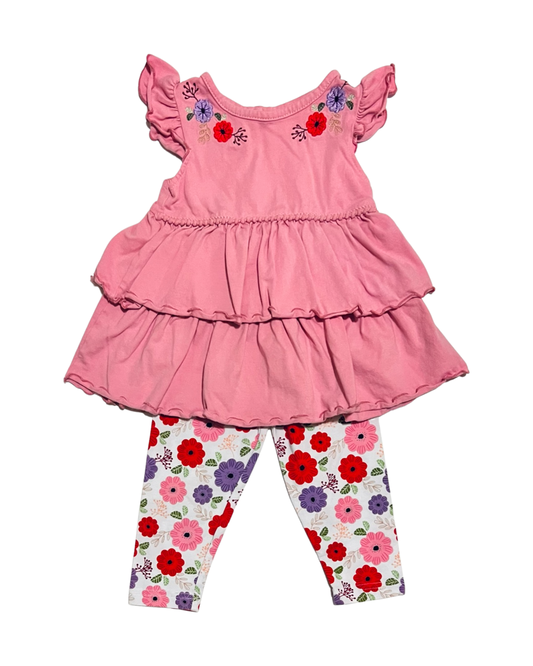 12M Baby Girl GoodLad 2 Pc Pink Floral Top & Leggings Outfit