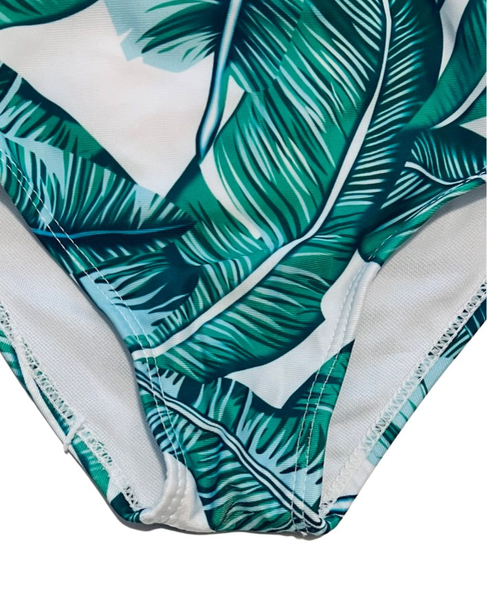 12M-18M Baby Girl Boutique Green Fern Palm One Piece Green / White Swim Suit