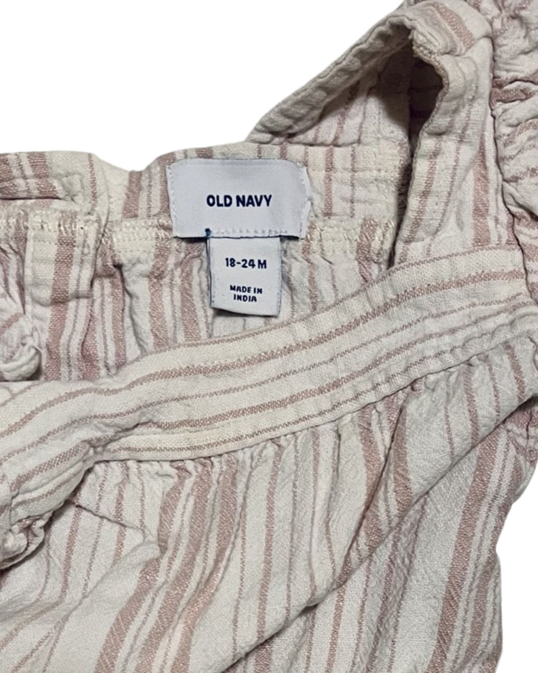 18M-24M Baby Girl Dusty Rose & Cream Striped Old Navy Flutter Sleeve Romper