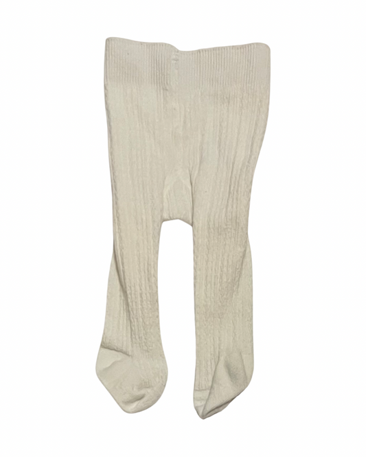 6-12M Baby Girl Cream Ribbed Knit Tights