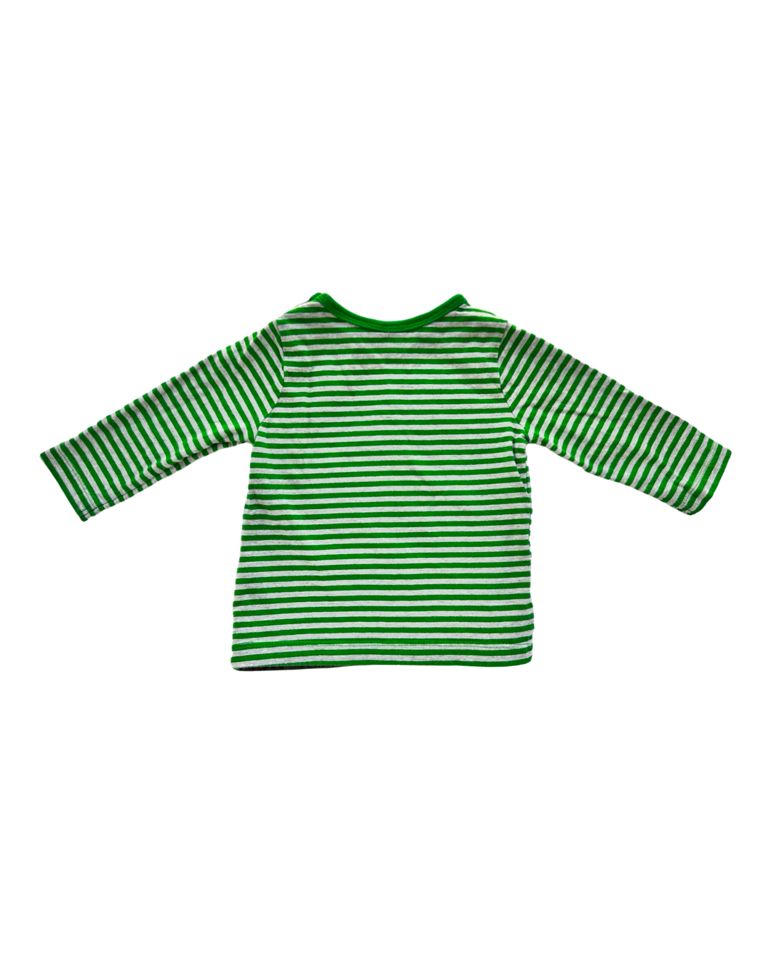 6M-12M Baby Boy Baby Boden Green Striped Badger Shirt