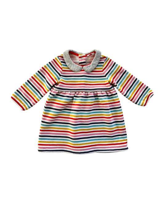 6-12M Baby Girl Baby Boden Colorful Striped Fleece Lined along Sleeve Dress