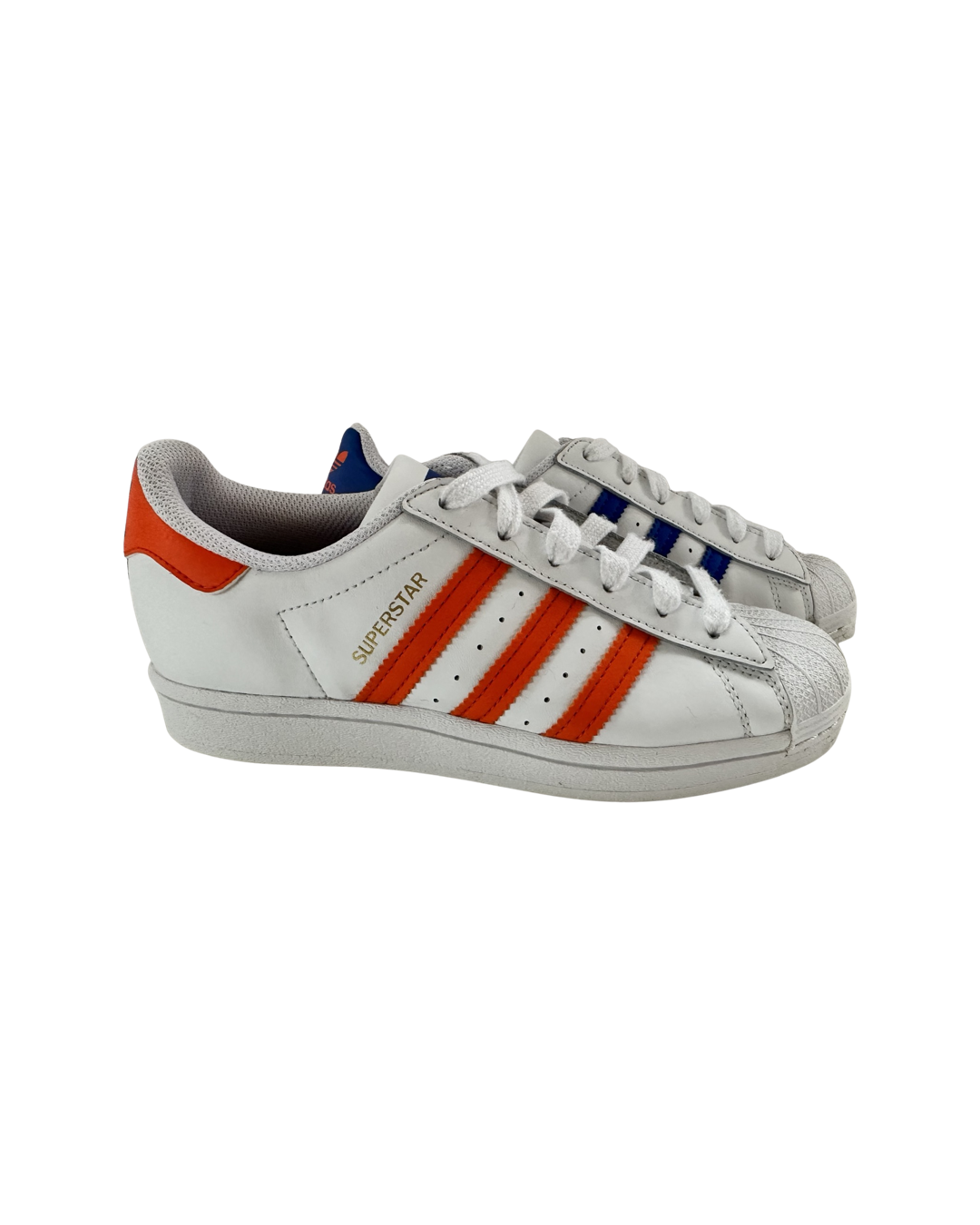 Men’s Size 4 Adidas Superstar Retired Color Orange and Blue Blippi Shell Toe Shoes