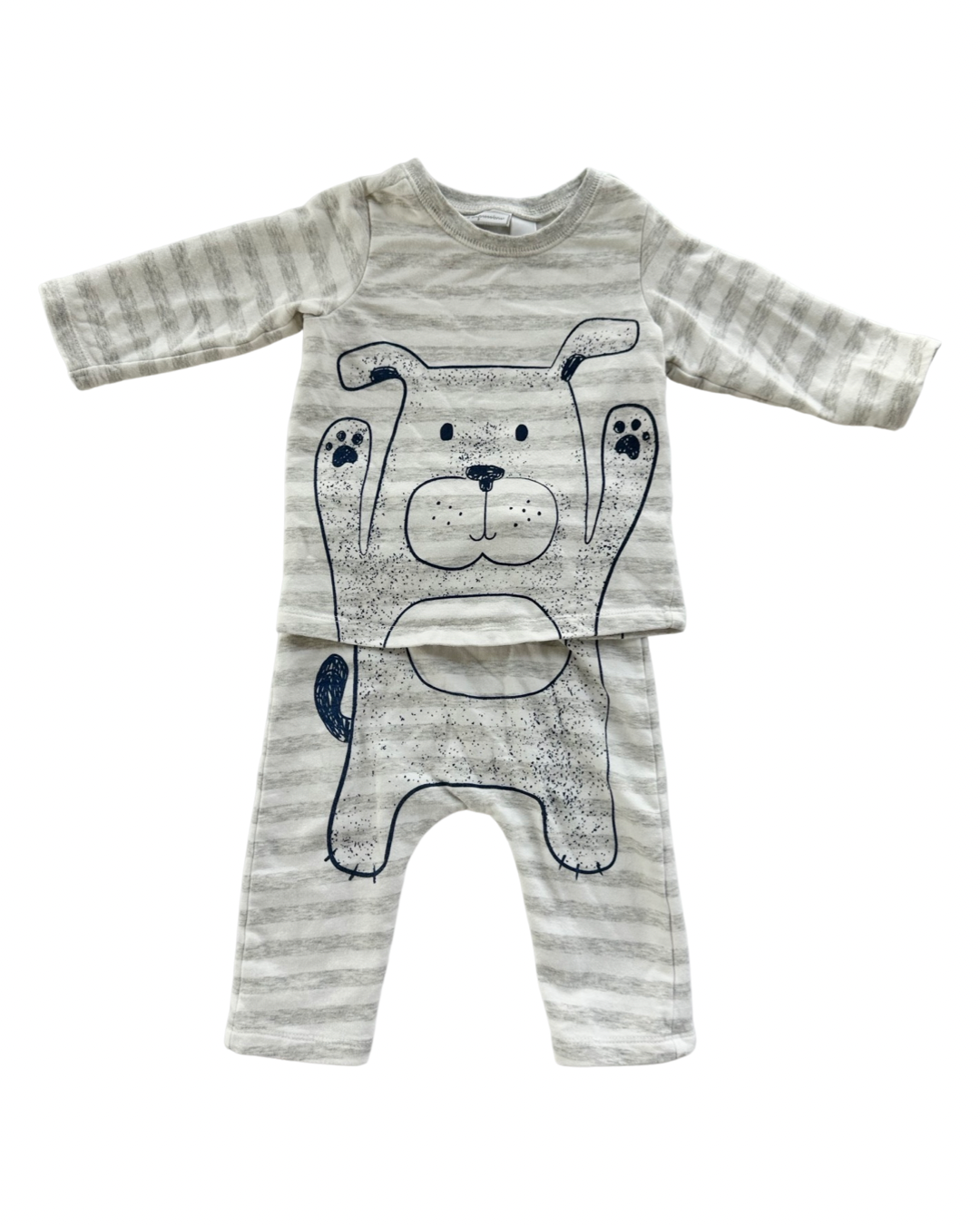 3-6M Baby Boy First Impressions Gray Striped Dog Outfit / PJs