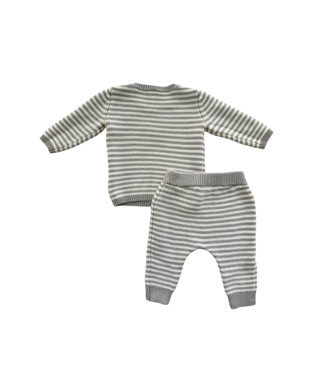 6M Baby Boy Carters Gray / White Striped Knit Sweater Outfit w/ Elephant Design