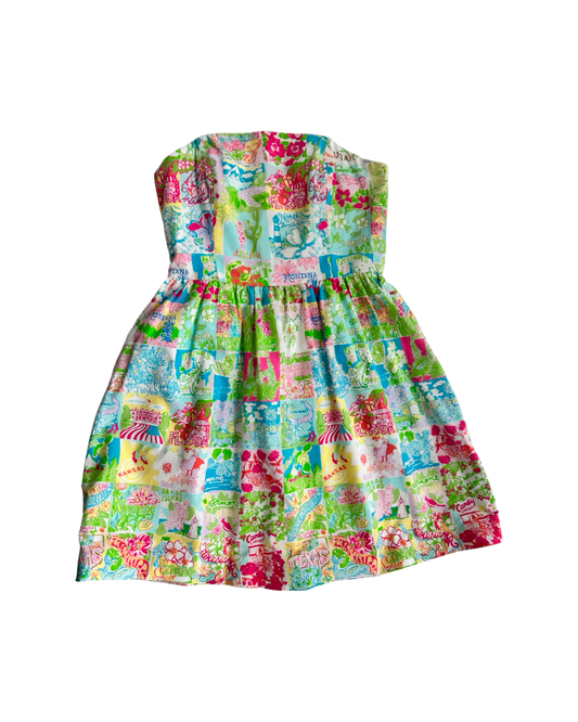Women’s Size 4 Lilly Pulitzer Maps Postcards Strapless Dress
